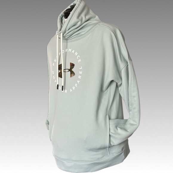 UA UNDER ARMOUR Atlas Green Logo Sweatshirt M | Funnel Neck Relaxed Camouflage - Picture 6 of 10